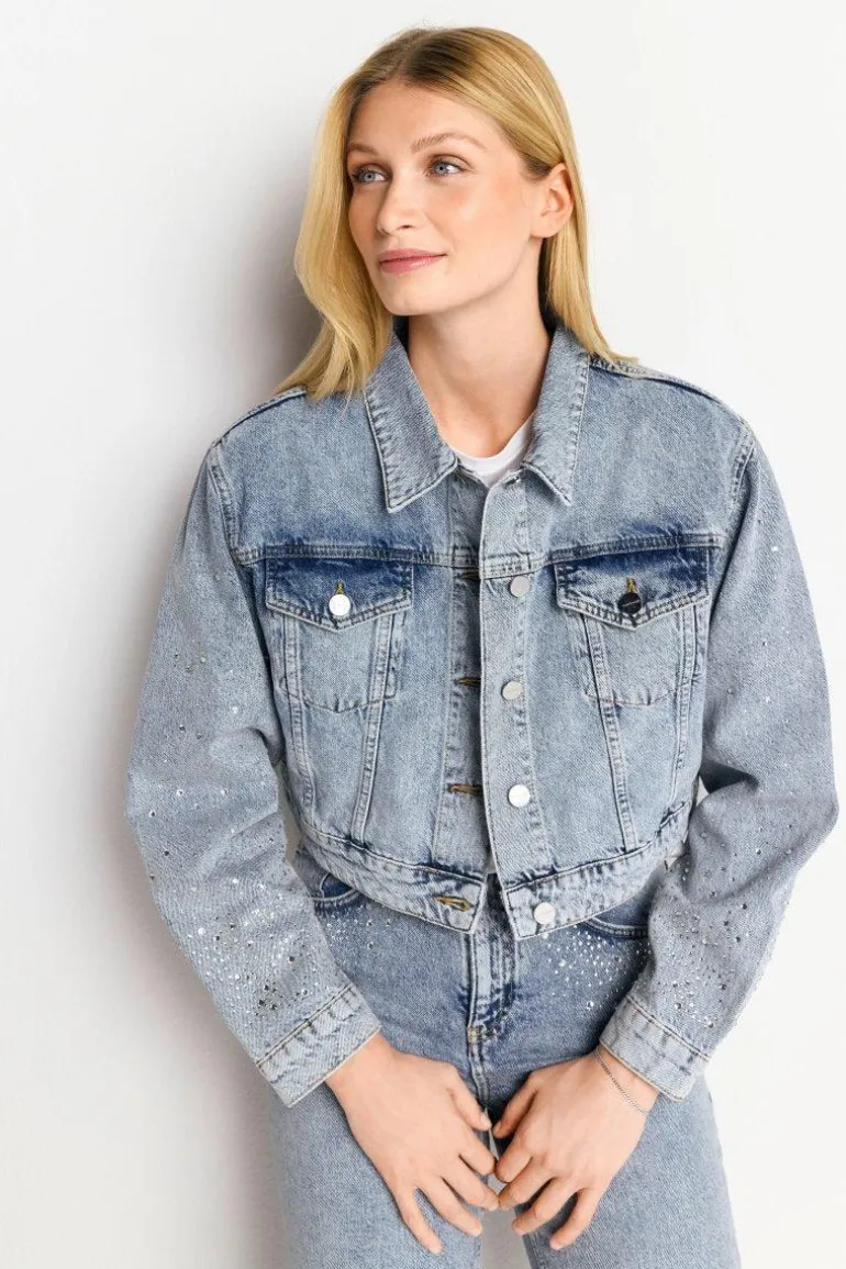 Denim-Jacke Mit Strassdetails