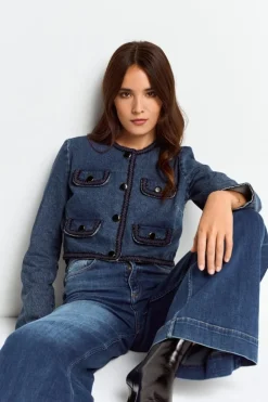 Denim-Jacke Mit Zierborten