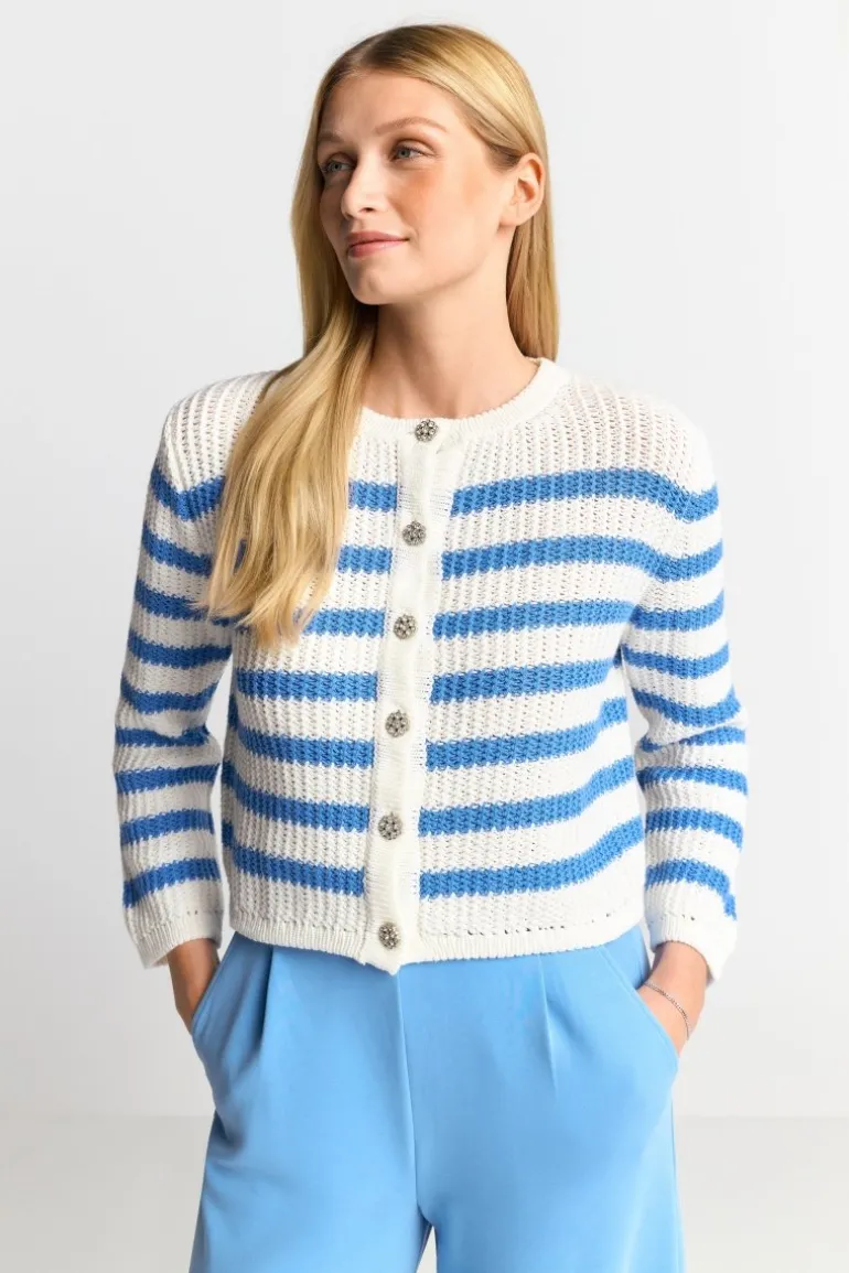 Gestreifter Cardigan Mit Kristallknöpfen