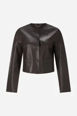 Kurze Lederjacke Mit Druckknöpfen