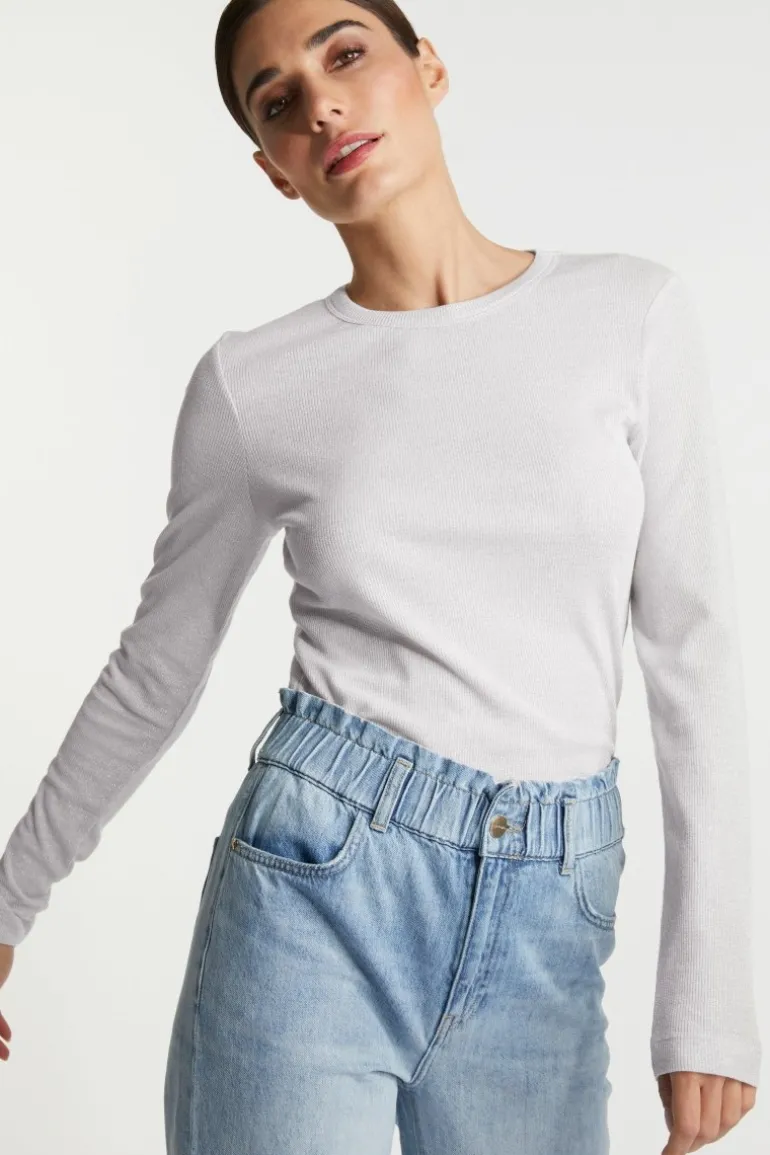 Rib-Longsleeve Mit Glanzeffekt