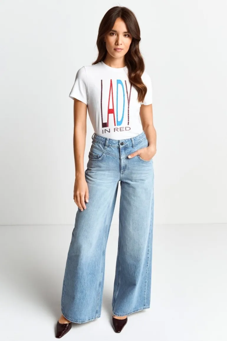 T-Shirt Mit Strass-Schriftzug