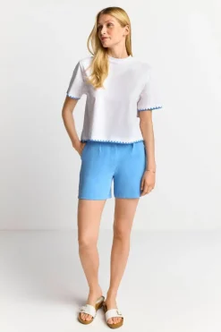 Weißes T-Shirt Mit Blauen Stickereien