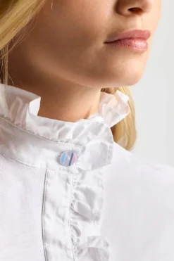 Weißes T-Shirt Mit Frill-Kragen