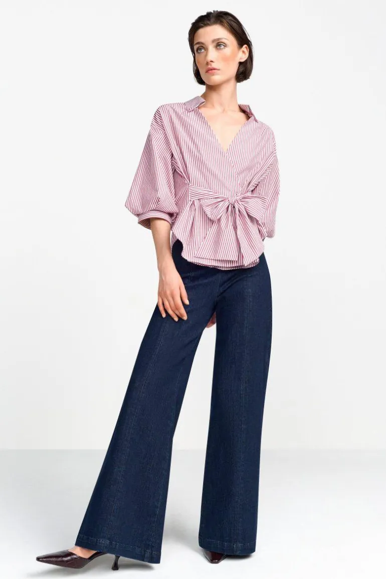 Wickelbluse Mit V-Neck Und Streifen