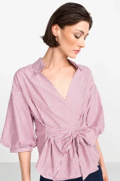 Wickelbluse Mit V-Neck Und Streifen