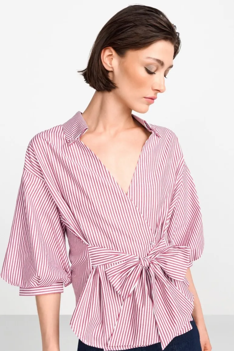 Wickelbluse Mit V-Neck Und Streifen