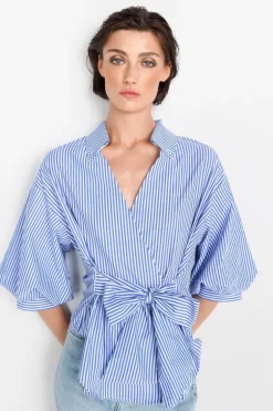Wickelbluse Mit V-Neck Und Streifen
