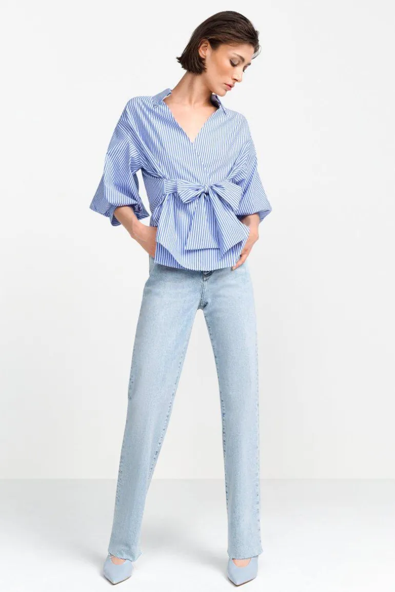 Wickelbluse Mit V-Neck Und Streifen